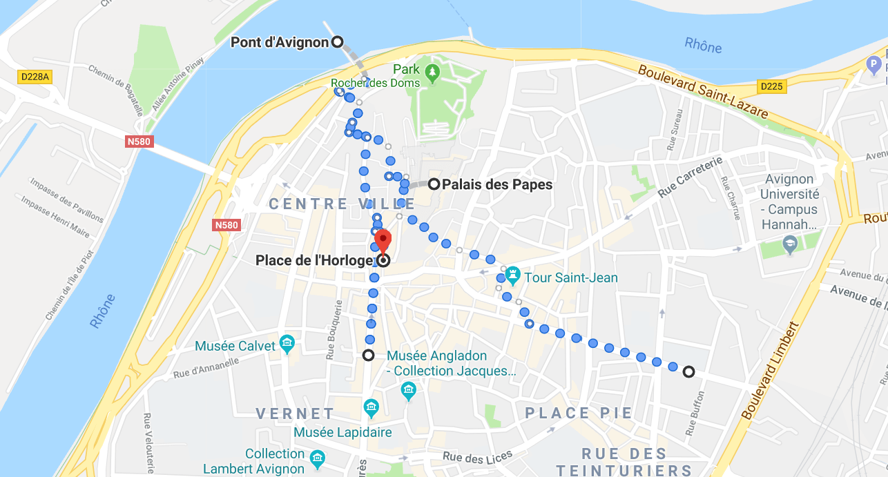 Mapa de roteiro de um dia em Avignon