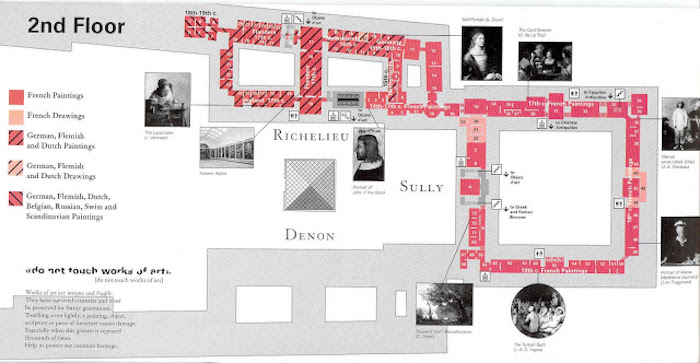 Mapa do 2 floor do Museu do Louvre em Paris