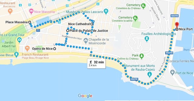 Mapa primeiro dia em Nice