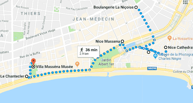 Mapa roteiro de um dia em Nice