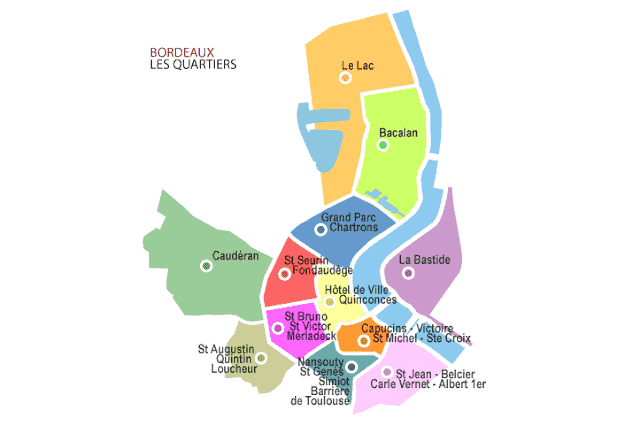 Mapa dos bairros de Bordéus