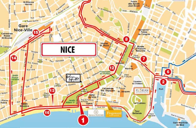 Mapa do passeio de ônibus turístico em Nice