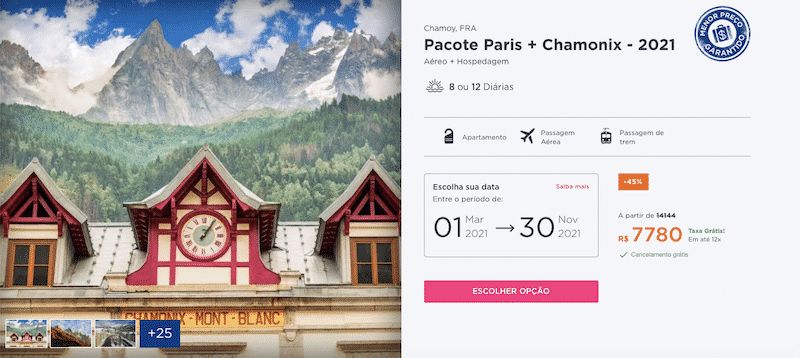 Pacote Hurb para Paris e Chamonix