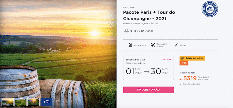 Pacote Hurb para Paris e Tour do Champagne