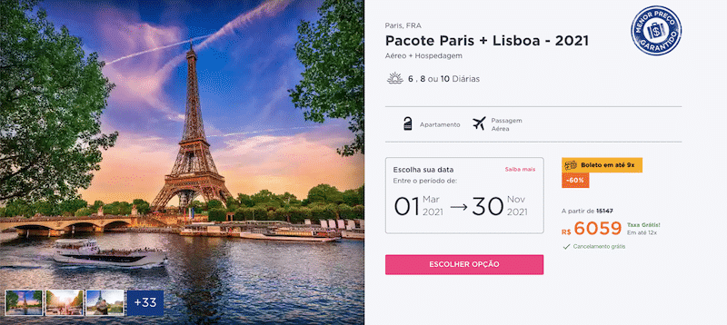 Pacote Hurb para Paris e Lisboa