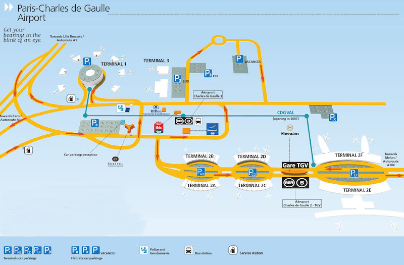 Mapa do Aeroporto Charles de Gaulle em Paris
