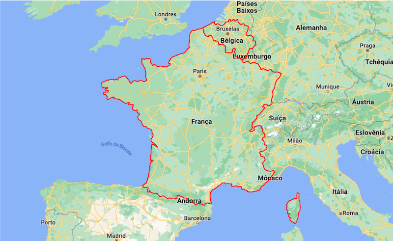 Mapa da França e Bélgica