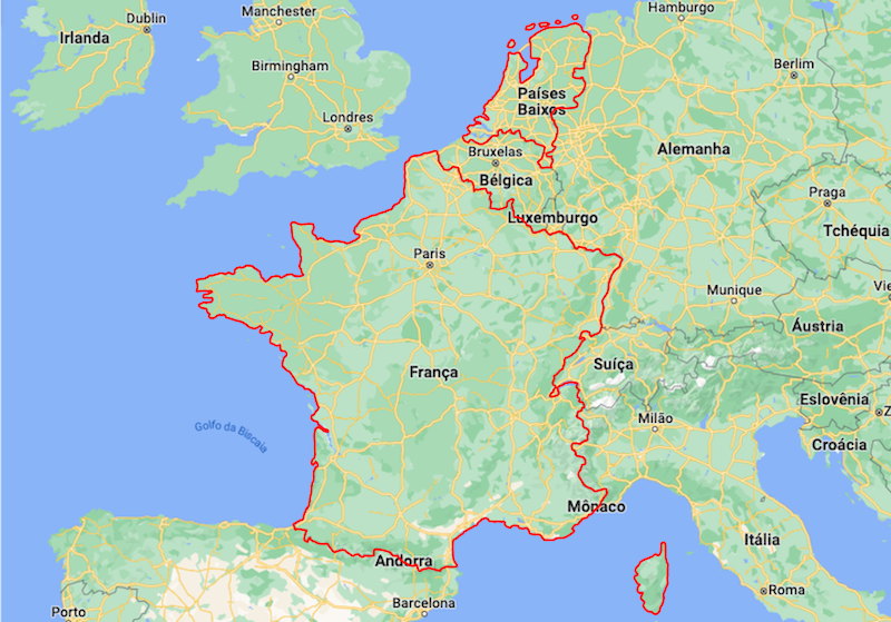 Mapa da França e Países Baixos
