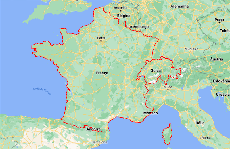 Mapa da França e Suíça