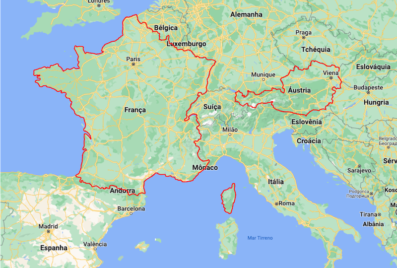 Mapa da França e Áustria