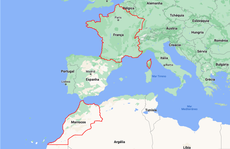 Mapa da França e Marrocos