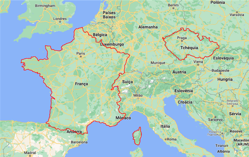 Mapa da França e República Checa