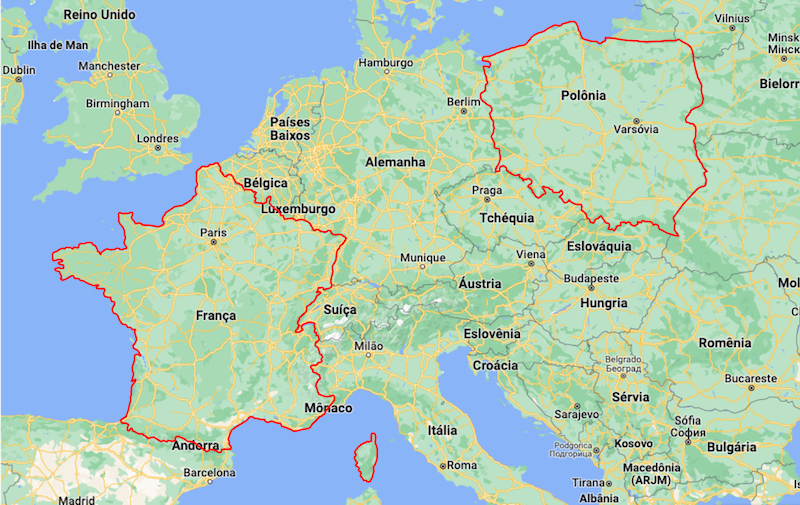 Mapa da França e Polônia